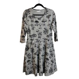 LA Soul Knit Fit & Flare Dress Size M Gray Black Botanical 3/4 Sleeve Pockets